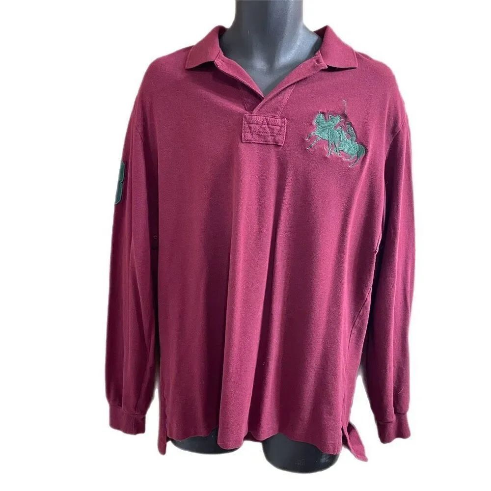 Polo Ralph Lauren Maroon VTG Long Sleeve Polo Shirt Size Large